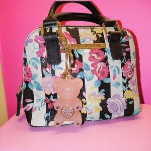 Betsey Johnson Mini Floral Striped Crossbody bag/Bag Charm Included